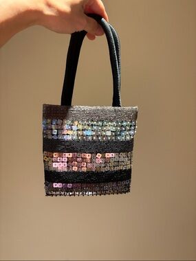 Black Sequin-Embellished Women’s Handbag